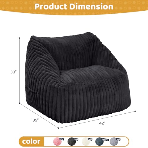 Image of Bean Bag Chair, Giant Bean Bag Chairs for Adults and Kids, Bean Bag Sofa, Lazy Floor Sofa, Faux Fur Beanbag Chair with Armrests for Living Room Bedroom (Black)