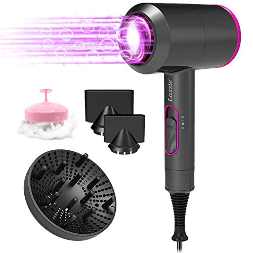 1800 Watt Hair Dryer with Diffuser Hot and Cool Settings 2 Speed Adjustable Negative Ionic Hair Blow Dryer 2 Smoothing Concentrators and 1 Hair Scalp Massager Shampoo Brush for Curly Hair,Woman,Kids
