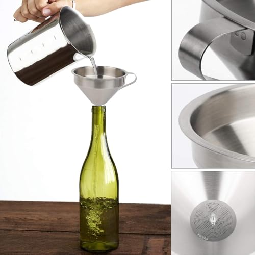 HAUSPROFI Premium Edelstahl Trichter Set (3 Größen) mit 2 Feinsieben - Profi-Küchentrichter aus 304 Edelstahl für Flüssigkeiten, Öle, Pulver - Spülmaschinenfest, 11/13/15 cm