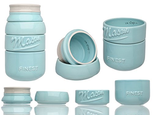 Sparrow Decor Mason Jar Measuring Cups Set - Set Of 4 Ceramic Measuring Cups (1/4, 1/3, 1/2, 1 Cup) In Rustic, Antique, Farmhouse Design Perfect For Your Kitchen (Blue) #TOP5