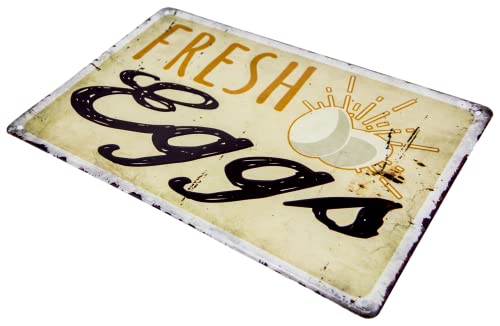 Generisch Retro Blechschild, Frische Eier, Fresh Eggs, Deko Hühnerstall Schild, 30 x 20 cm, Beige – Bild 4