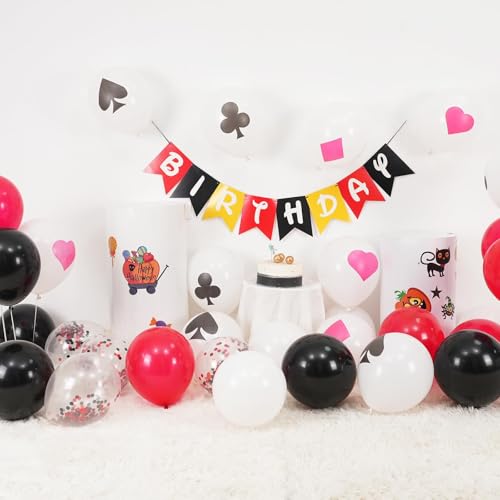 Image of Poker Balloons, 30Pcs 12inch Casino Theme Party Balloons Black White Red Poker Card Latex Balloon Red Black Happy for Pokers Casino Night Party Supplies Pokers Birthday Decorations