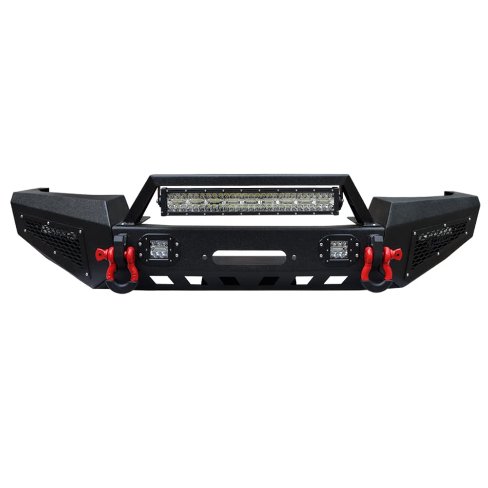Ronghui Compatible with 1999-2004 2nd Gen Grand Cherokee WJ Front Bumper and Rear Bumper Combo with D-Rings and LED SpotLighs