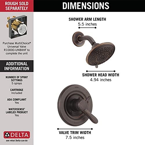 Delta Faucet Lahara 17 Series Dual-Function Shower Trim Kit With 5-Spray Touch-Clean Shower Head, Venetian Bronze T17238-Rb (Valve Not Included) #TOP2