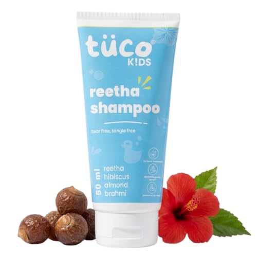 Image of Tuco Kids Shampoo 50 ml With Hibiscus, Soapnut, Almond | Mild, Conditioning & Nourishing | All Type Hair | Ages 2-5, 4-10, 10-15, 5-10 Years | Paraben, SLS, Sulphate & Tear Free | pH 5.5, Vegan