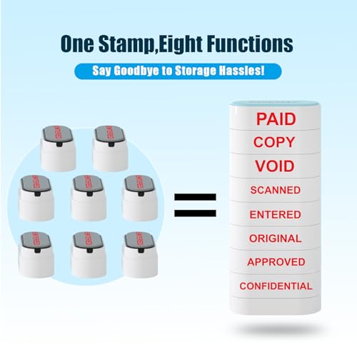 Image of Office Self-Inking stamp Set - Paid, Copy, Void, Scanned, Entered, Original, Approved, and Confidential Stamps - Red Ink