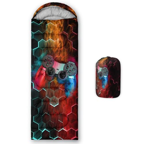 Smell Sunshine Kids Sleeping Bag for Boys Girls,3D Honeycomb Gamepad Print-Lightweight Warm Portable Outdoor Indoor-Waterproof Cold Weather Resistant Sleeping Bag for Camping Hiking(Gamepad-2)