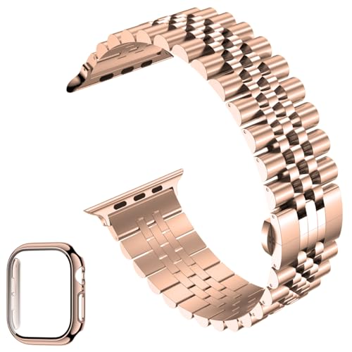 Image of baozai Compatible Apple Watch Bands 46mm 45mm 44mm 42mm 41mm 40mm 38mm, Stainless Steel Band with Screen Protector Case for Apple Watch Series 11 /10 /9 /8 /7 /6 /5 /4 /3 /2 /1 /SE3