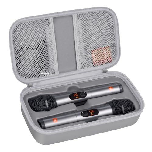 Wireless Microphone Case Compatible with JBL Wireless Two Microphone System/for JBL PartyBox Mic, Handheld Dual Mic Travel Bag for Singing or Karaoke for Receiver, Adapter, Batteries (Lighting Grey) by Againmore - Used condition - US$14.86