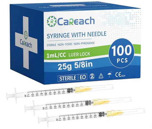 100PCS 1mL Syringes 25g 5/8inch Needle, Scientific Industrial, Refilling Inks,Measurement, Individually Wrapped