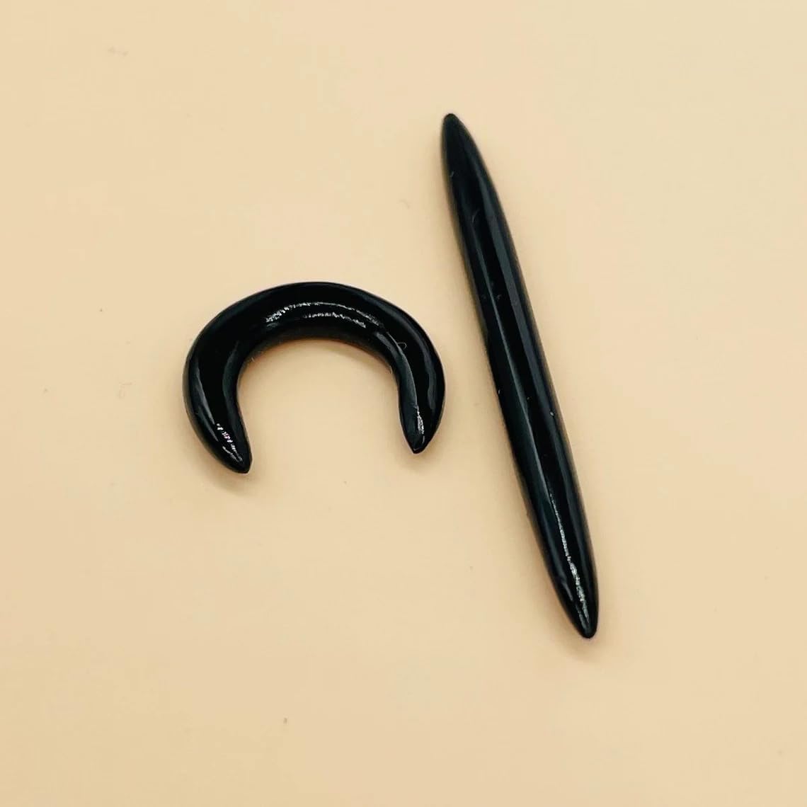 Uni Craft Natural Black Obsidian Crystal Handmade Naga Body Piercing Jewelry, Tribal Septum Tusk Straight Spike & Pincher Gauges, 12g (2mm) to 1/2 inch (12mm), Customized Size Available