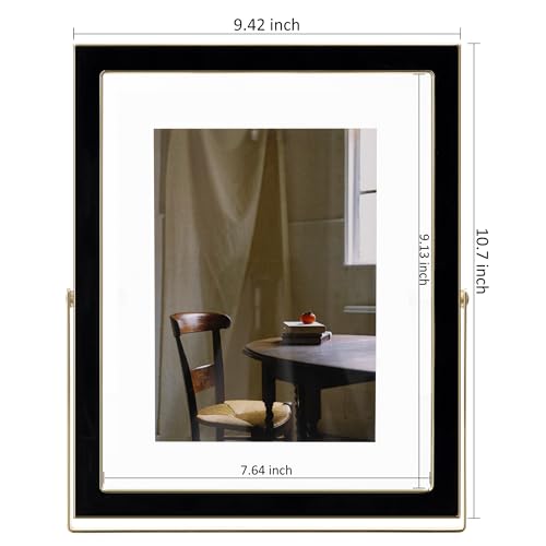 Image of eletecpro 8x10 Enamel Floating Picture Frame with 8.8 inch x 10.7 inch Real Double Glass Cover for Floating Effect, Black Floating Photo Frame for Tabletop, Display Multi-Size Photos and Artworks, Desk Decor