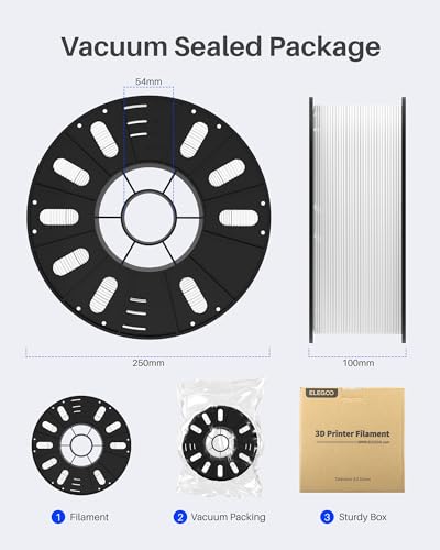 Image of ELEGOO PETG Filament 1.75mm White 3KG, 3D Printer Filament Dimensional Accuracy + /- 0.02 mm, 3kg Large Spool(6.6lbs) Fits for Most FDM 3D Printers