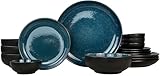 Sango Resona 16-Piece Blue Stoneware Dinnerware Set – Service for 4, Plate and Bowl Set, Delicate Blue Interior, Microwave & Dishwasher Safe, for Everyday Dining & Entertainment