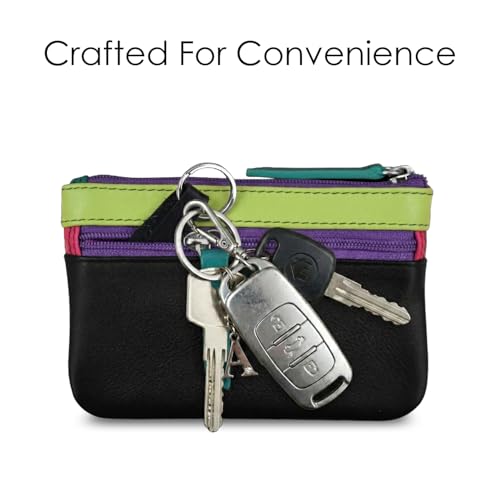 Image of ili New York Leather Mini Compact Coin Purse - Black Brights