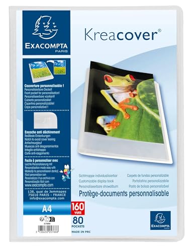 Exacompta - Réf. 5788E - Carton de 8 Protège-documents Kreacover Chromaline - 80 pochettes cristal lisse - 160 vues - pour A4 - dim 24 x 32 cm - couverture en polypro semi-rigide - incolore
