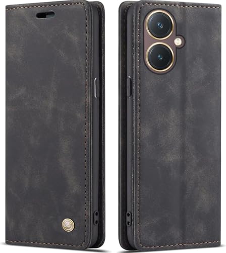 Image of ClickCase for vivo Y27 Sheepskin Series Faux Soft Leather Wallet Flip Case Kick Stand with Magnetic Closure Lightweight Slim Flip Cover for vivo Y27 (Greyish Black)