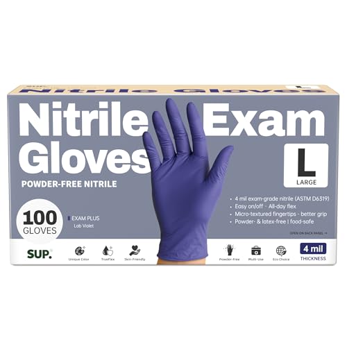 SUP Powder-Free Nitrile Exam Gloves, 100 Count, Food Safe Latex-Free Medical Non-Sterile Cooking...