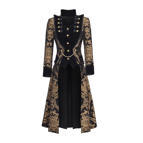 Diajosa cos Womens Renaissance Gothic Coat Medieval Pirate Steampunk Vest Jacket Victorian Tailcoat Frock Coat (Black XXL)