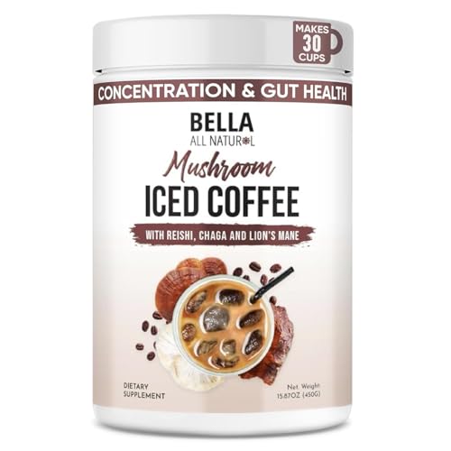 Bella all Natural Instant Mushroom Coffee – Organic Instant Coffee with Lion’s Mane & Chaga 30 Servings | Healthy for Focus, Brain Support & Immunity | Mushroom Coffee Powder
