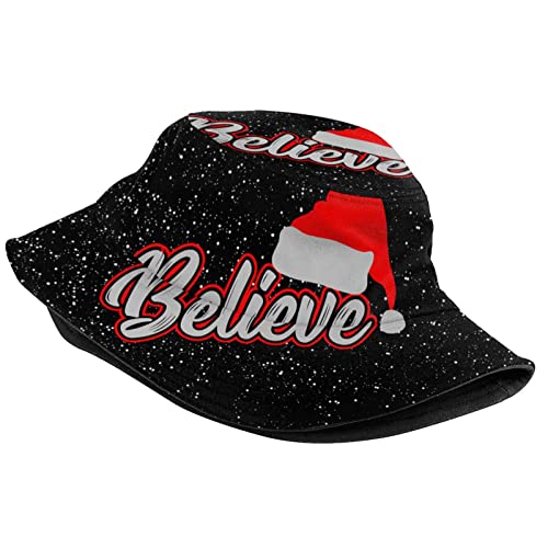 Qurdtt Christmas Santa Hat With Believe Bucket Hat For Men Women, Fashion Unisex Print Reversible Christmas Bucket Hat #TOP1