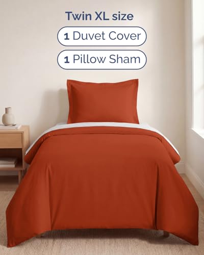 Image of Duvet Cover Twin /Twin XL Size Set - Extra Soft Twin /Twin XL Duvet Cover 68 inch x 90 inch with 1 Pillow Sham for Women, Men, Kids & Teens - Comfy, Easy-Care & Fade Free w / Zipper Closures & Ties (Terracotta)