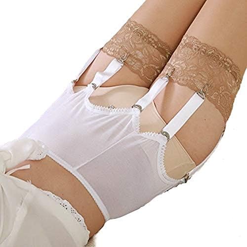 Alacki Women's Solid Color Vintage Garter Belt with 6 Straps Metal Clip Suspender for Thigh High Stockings(S~2XL) White