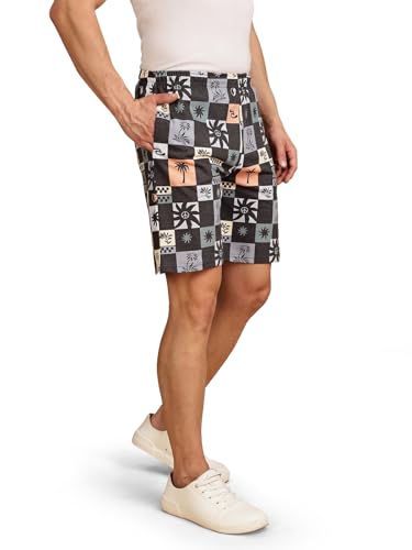 Image of BULLMER Regular Fit Cotton Blend Summer Shorts for Men - Pack of 1 | Printed Shorts for Men Grey