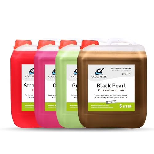 Slush-Sirup Eis 4×5 L Mix-Set – Cola, Waldmeister, Kirsche & Erdbeere | Konzentrat | Azo und Glycerin frei | Angebot-Set | Perfekt für Ninja Slushy Maschine