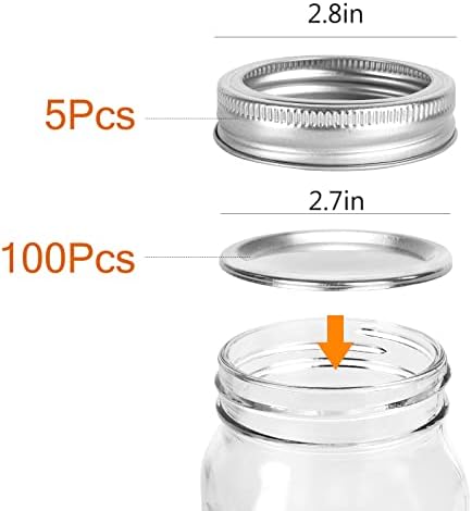 Happybase 105-Count Regular Mouth Canning Lids for Ball, Kerr Jars - Split-Type Metal Mason Jar Lids for Canning - Food Grade Material, 100% Fit & Airtight for Regular Mouth Jars (with 5 Rings)