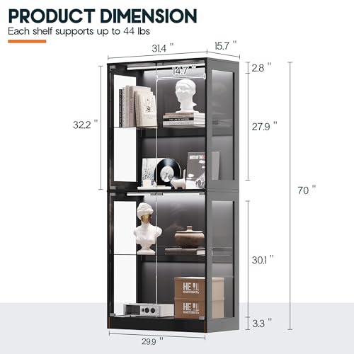 Image of AMERLIFE 70 H x 32 W x 16 D Inch RGB Display Cabinet with Glass Shelves