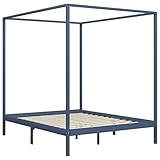 vidaXL - Marco de Cama con Dosel, Cama Doble para Adultos, Cama de Matrimonio, somier de l&aacute;minas, Dormitorio, casa, Gris, 160 x 200 cm, Madera de Pino Macizo