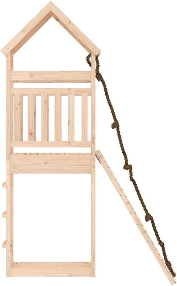 Natural Pine Solid Wood Large Durable Playhouse with Climbing Wall for Outdoor Play, Spacious Activity Area for Up to Five Kids, Rustic Design for Garden, Ages 3 to 8 Years,