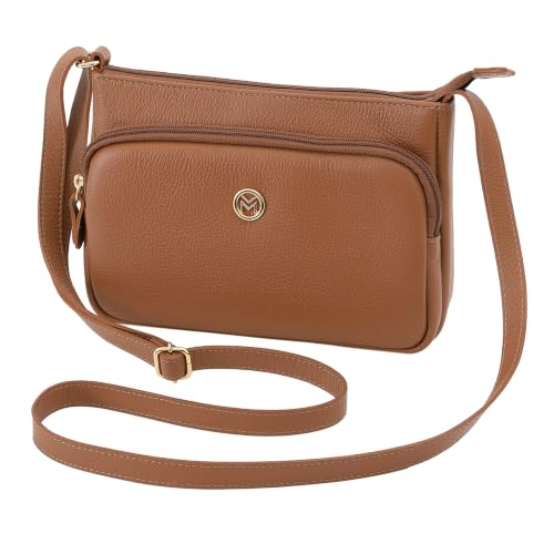 Bolsa Feminina Couro Alça Transversal Mariart Bolso Frontal Zíper Rosalina (Caramelo)