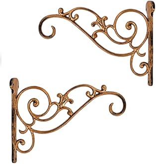 Sharpex Wall Mounted Metal Bracket | Decorative Wall Hook Plant Hanger for Hanging Pots, Bird Feeders, Flower Baskets, Planters, Lanterns, Lamps, and Wind Chimes for Indoor/Outdoor Use (Gold, 2 Pc)