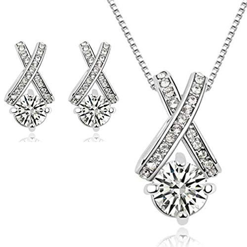 Preisvergleich Produktbild Schmuckhandel Haak *Silber-Kreuz* Halskette mit Ohrringen / Silber beschichtet / Swarovski® Kristalle / inkl. Etui und Schmuckzertifikat