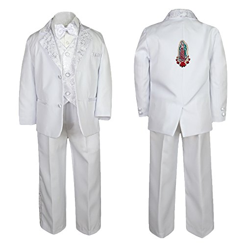 Image of Baby Boy Christening Paisley Jacket Suit Gold Guadalupe Maria Virgin Mary SM-20