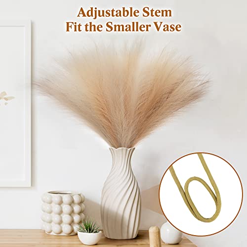 Mocoosy 6 PCS Faux Pampas Grass, 35"/89cm Tall Artificial Pompas Grass Feathers Decor, Fluffy 6 Stem Fake Bulrush Reeds Pompous Branches Vase Fillers Boho Farmhouse Decorations Beige Mixed