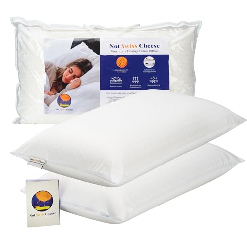 Not Swiss Cheese Talalay Natural Premium Latex Pillow 2 Pack with Removable Polyester Cover - Supreme Comfort, Soft Foam Side Sleeper and Back Sleeper Pillow, Soft Latex Pillows UK