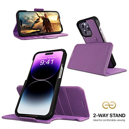 Image of dreem Fibonacci Compatible with iPhone 14 Pro Max Wallet case / 2-in-1 Shockproof case and Detachable Vegan Leather Folio, MagSafe Compatible, RFID Protection [Purple]