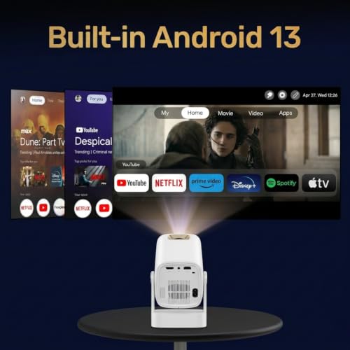 Image of TECHNOVIEW Native 1080p, Auto Focus, Auto Keystone, Smart Projector with 4K Support, WiFi 6 and Bluetooth, Inbuilt 5W Speaker, Android OS, OTT Apps Support