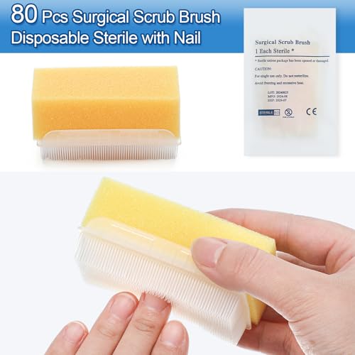 Image of 80 Pcs Surgical Hand Scrub Brush with Sponge Disposable Double Sided Cleaning Scrub Brush for Nails Sensitive Skin Wound Care Doctors Office Cat