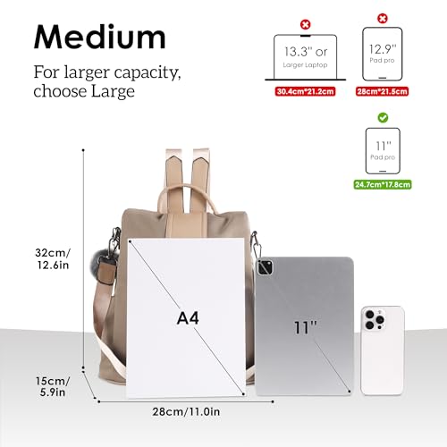 Image of PINCNEL Women Medium Backpack Purse Waterproof Nylon Anti-theft Rucksack Lightweight Shoulder Bag Mocha