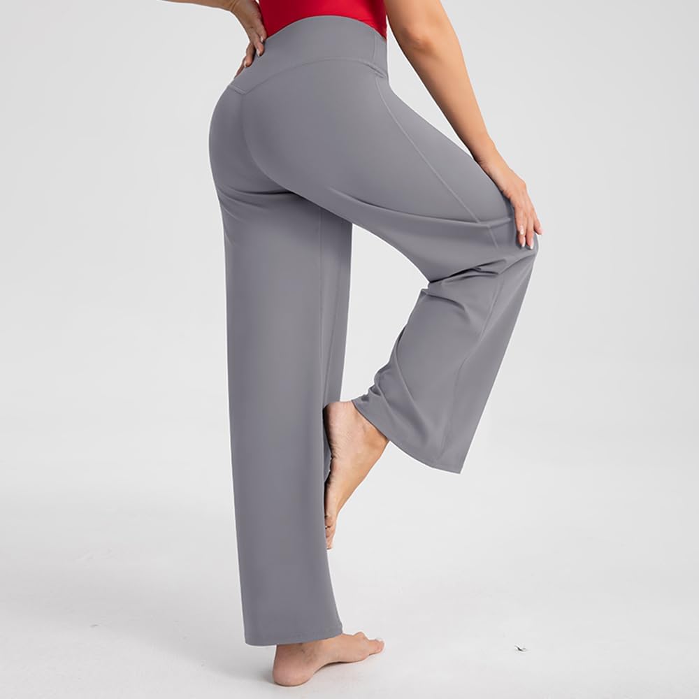 Women's Straight Leg Yoga Pants, High Waist Office Trousers, Stretchy Work Pants with Pockets