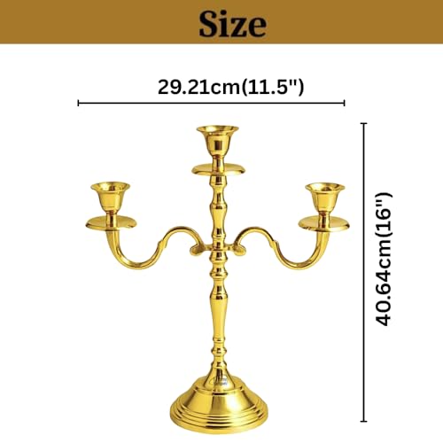 Image of 3 Arm Aluminum Candelabra Gold 16 Inch | Decorative Candelstick Holders for Home Decor, Wedding Parties Decoration & Centerpiece for Dining Table
