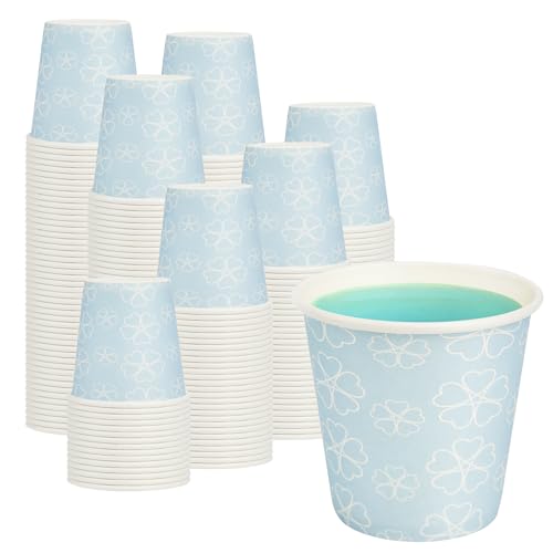 METAPRINT 100 Pack 3 oz Bathroom Cups Disposable Paper Cups with Rolled Rim Small Paper Mouthwash Cup for Guest Bathrooms Vanity & Office Use Mist blue