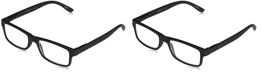 Reading Glasses for Men or Women, 1.25 Diopters, Black (Pack of 2)