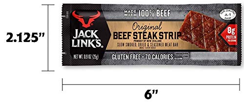 Jack Link’s Beef Strips – Great Protein Bar, Meat Bar with 8g of Protein and 70 Calories, Made with 100% Premium Beef, Gluten Free, No added MSG or Nitrates/Nitrites (Combo Pack, Pack of 30)