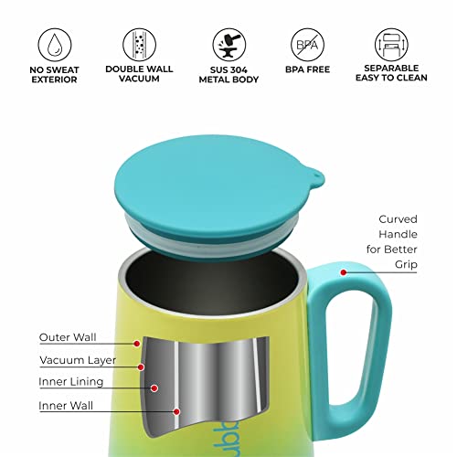 Image of DUBBLIN Rugby Stainless Steel Unbreakable Tea Coffee Mug Double Wall with Handle and Lid, Wide Mouth Mug Keeps Beverages Hot & Cold 270 ML Blue