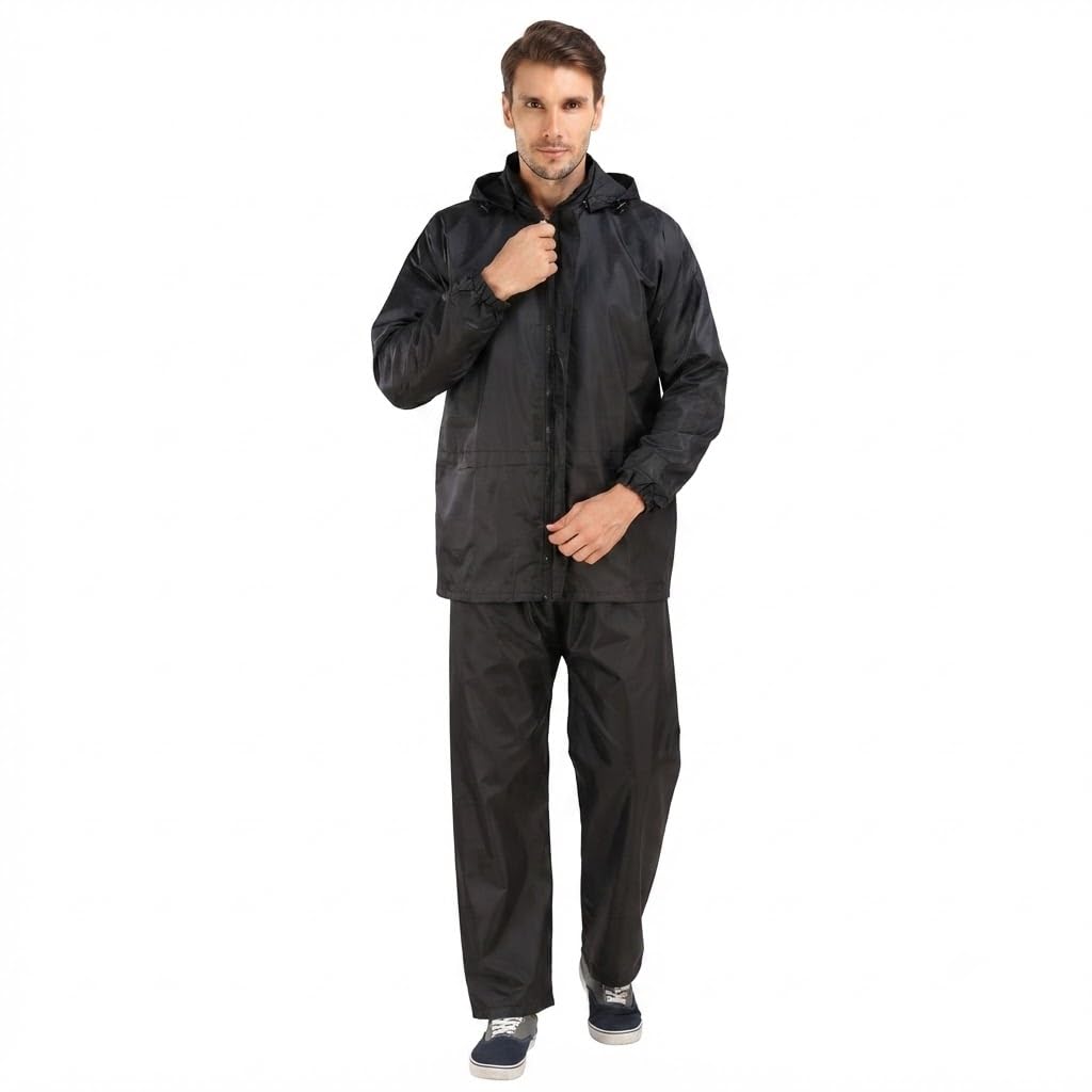 (𝐒𝐩𝐞𝐜𝐢𝐚𝐥 𝟏𝟓 𝐘𝐞𝐚𝐫𝐬 𝐖𝐚𝐫𝐫𝐚𝐧𝐭𝐲 Rimjhim Waterproof Rain Suit for Men with PVC Taping, 100% Waterproof Hooded Raincoat Jacket & Pant Set for Bike Riding, Travel-image-1